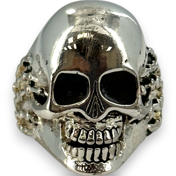Vintage 1986 G&S Collectable 925 Sterling Silver Skull and Bones Heavy Biker Ring Size 9