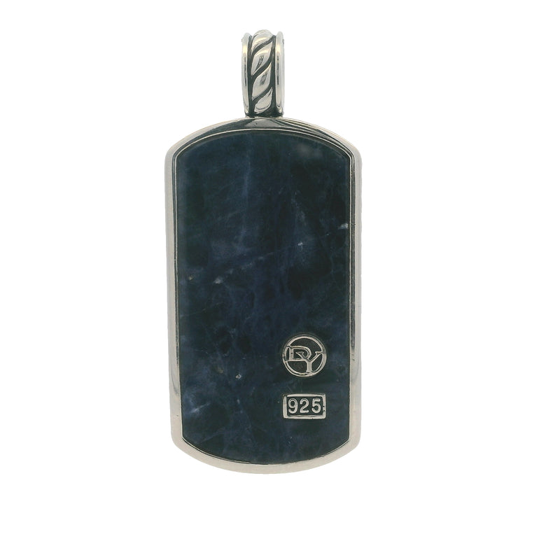 Vintage David Yurman 924 Sterling Silver Sodalite Classic Dog Tag ID Necklace Pendant