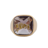 Vintage 1970-80s 14kt Yellow Gold Amethyst and Gold Enamel Bull Taurus Signet Ring Size 3.5
