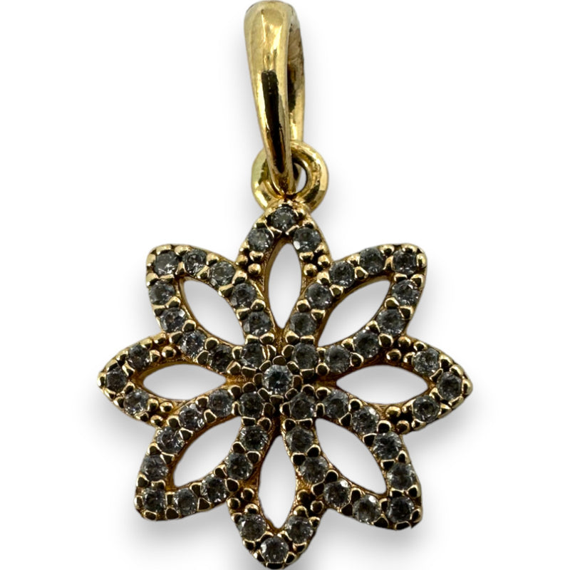 PANDORA 14k Gold Retired Rare Lace Botanique Floral Pendant with CZ Cubic Zirconias Charm ALE 585