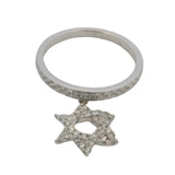 Djula Solid 18kt White Gold and 0.24ctw Diamond Star of David Dangle Pinky Ring Size 2.5