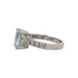 EFFY Solid 14kt White Gold Aquamarine Solitaire Ring with Diamond Sides Size 7