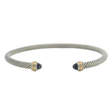 David Yurman 925 Sterling 750 Yellow Gold Amethyst Classic Cable 4mm 7.75" Cuff Bracelet