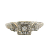 Antique 1930s 14kt White Gold Small Diamond Solitaire Ring Heart Sides Size 5.5