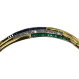 Vintage Solid 18kt 750 Yellow Gold 60g Princess Cut Emerald, Diamond, and Sapphire Collar 16" Necklace