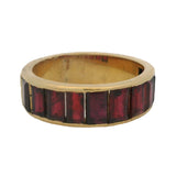 Solid 18kt Yellow Gold and Emerald-Cut Almandine Garnet Half-Eternity 6.3mm Wide Band Ring Size 6