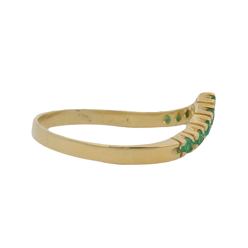 Anillo de oro amarillo macizo de 14 kt con corona de chevron y esmeralda de laboratorio, talla 7.5
