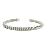 David Yurman 925 Sterling Silver Prasiolite and Diamond 5mm Cuff Bracelet 6.5"