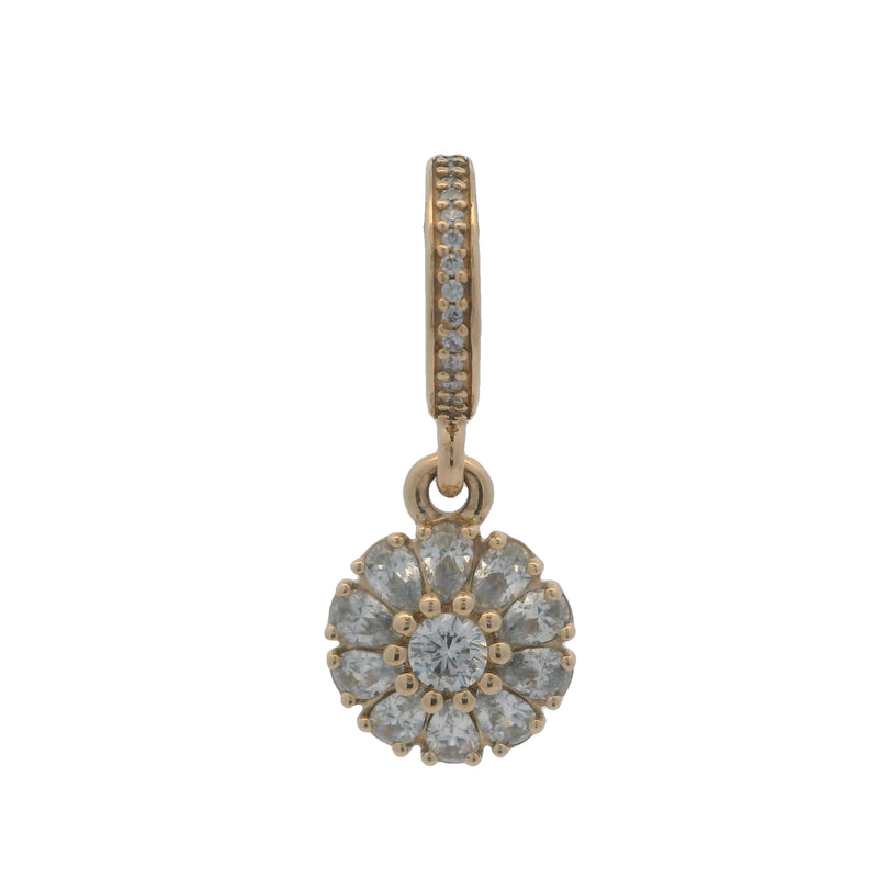 Retired Pandora Solid 14kt Yellow Gold and CZ Embellished Floral Drop Dangle Charm