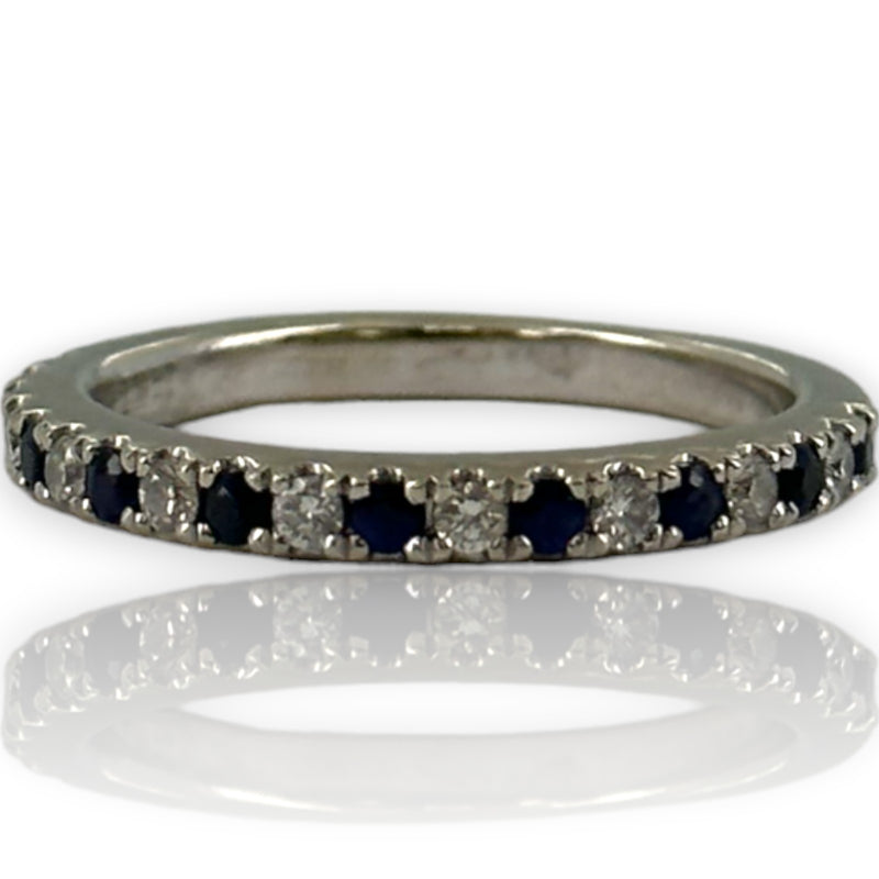 Vera Wang Love Collection Diamond and Blue Sapphire Wedding Stackable Band in 14K White Gold Size 4.5 Ring