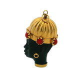 Vintage Corletto Solid 18k Yellow Gold Ebony Wood Coral Blackamoor Charm Pendant