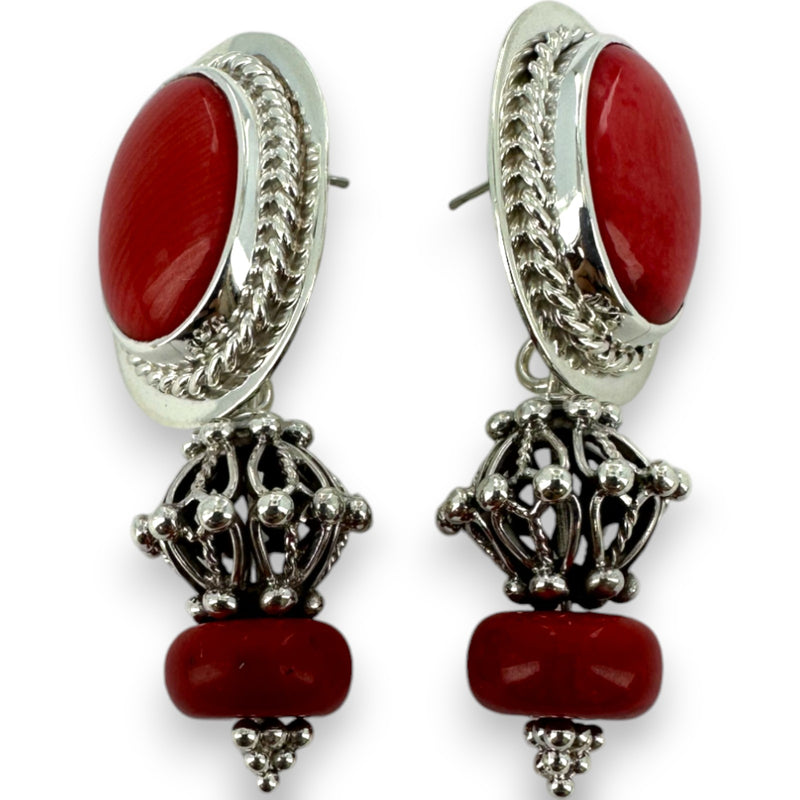 Amy Kahn Russel 925 Sterling Silver Large Drop/Dangle Earrings with Red Spiny Oyster Stone