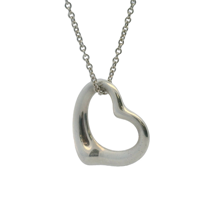 Tiffany & Co Elsa Peretti 925 Sterling Silver 22mm Open Heart Pendant On 16" Chain