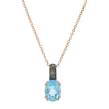 EFFY Solid 14kt Rose Gold Oval Blue Topaz and Diamond Pendant 18" Necklace