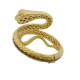 Vintage 1960-80s Solid 18kt Yellow Gold and Enamel 3D 64g Coiled Snake Hinged Bangle Bracelet