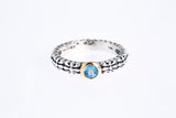 T&C Aquamarine Byzantine Carved Band 925 Silver & 14K Yellow Gold Ring Sz 7 1/4