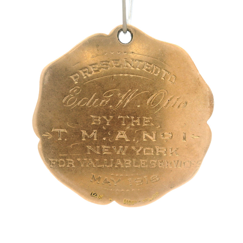 Antique 1918 14kt Yellow Gold Freemason New York Lodge No1 20g Commemorative Pendant