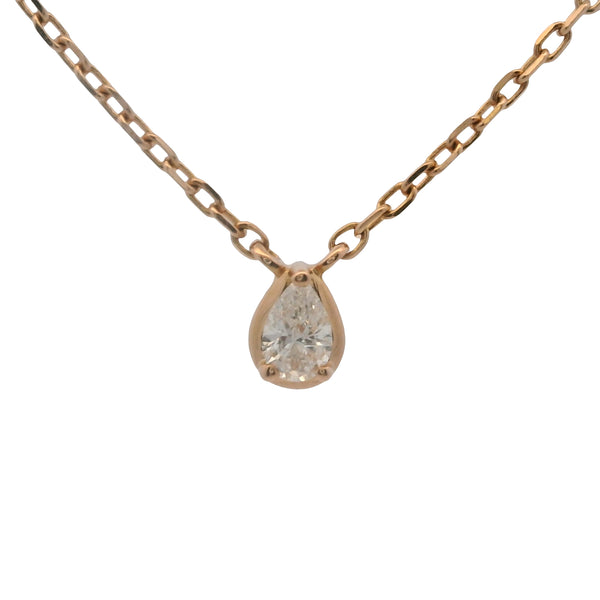 Djula Solid 18kt Rose Gold Dainty 0.08ct Pear Diamond Solitaire Necklace 16.5"