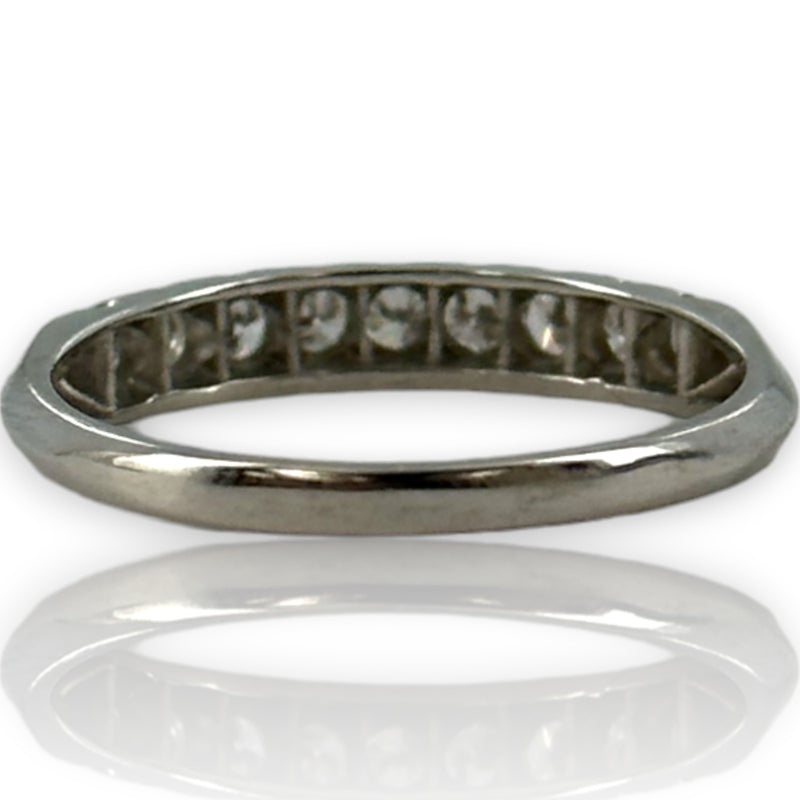 Art Deco 900 Platinum Half-Eternity Old European and Transitional Cut Diamond Ring Wedding Stacking Band