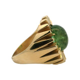 Vintage Solid 14kt Yellow Gold 4.38 Cabochon Natural Green Moldavite Cocktail Ring Size 8