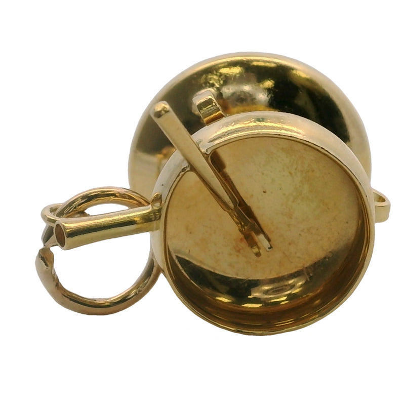 Vintage Solid 18kt 750 Yellow Gold 3D Fondue Pot Traditional Dangle Charm