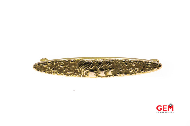 Art Nouveau Solid 14k 585 Yellow Gold Lapel Pin Brooch Siren Flower Motif Antique