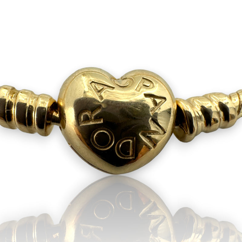 Pandora Moments Heart Clasp Snake Chain Bracelet in 14kt Yellow Gold with Stoppers