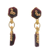 Vintage 1980s Frederica Rettore Solid 18kt Yellow Gold Italian Ruby Rough Dangle/Drop Omegaback Earrings