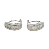 Solid 18kt White Gold and 1.62ctw Baguette Natural Diamond Huggie Omega Back Earrings