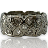 Antique Handmade 1920s Art Deco Solid 900 Platinum Bezel Set Single Cut Diamond Floral Eternity 8.3mm Band Size 5 Ring
