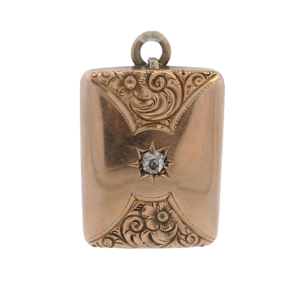 Antique 10kt Rose Gold Diamond Locket Pill Box Charm Pendant