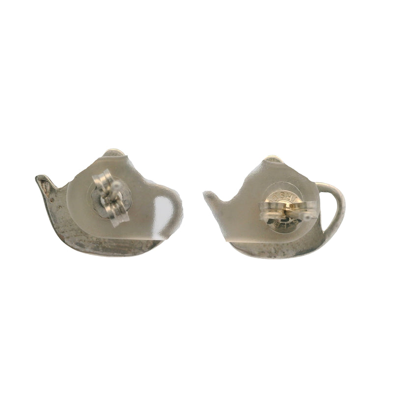 Solid 925 Sterling Silver Teapot 15mm Wide Stud Earrings