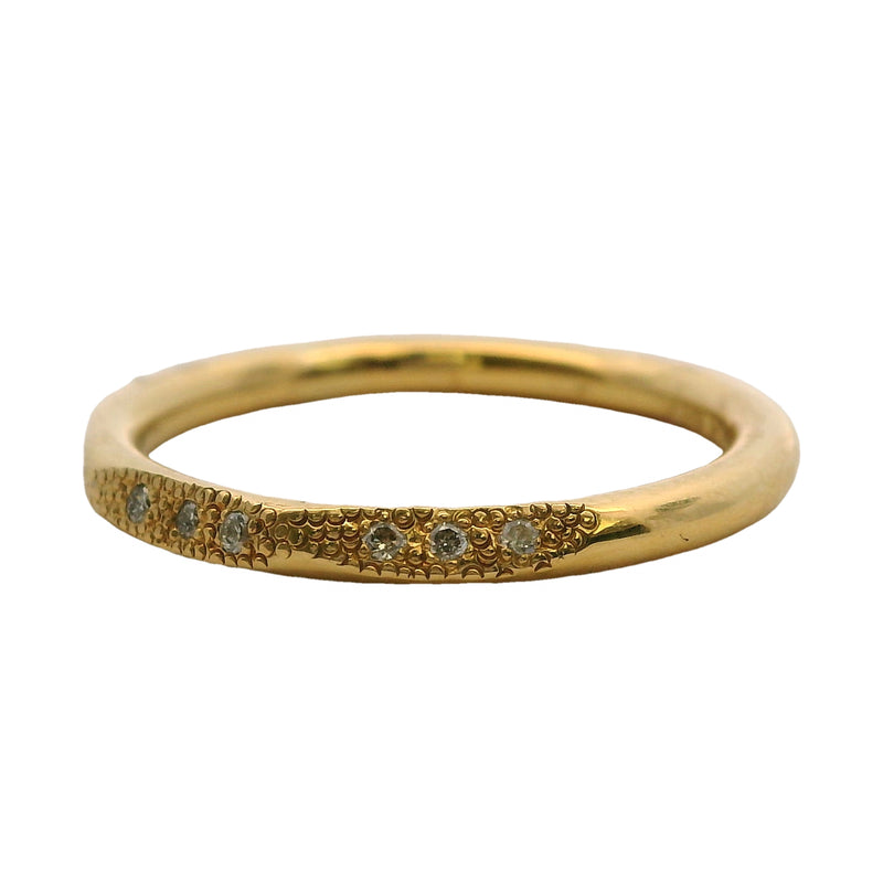 Solid 18kt Yellow Gold Faceted Faceted 2mm Stackable Band Ring with Diamonds Size 4.5