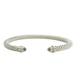 David Yurman 925 Sterling Silver Prasiolite and Diamond 5mm Cuff Bracelet 6.5"