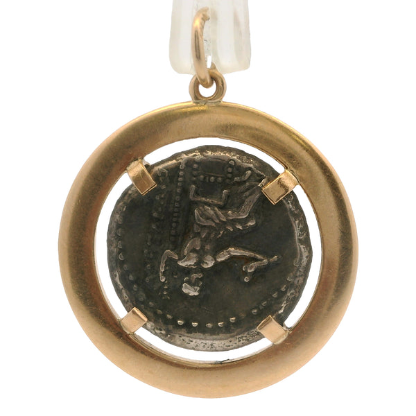 Vintage Alexander The Great Replica Greek Coin In 18kt Yellow Gold Frame 24mm Pendant