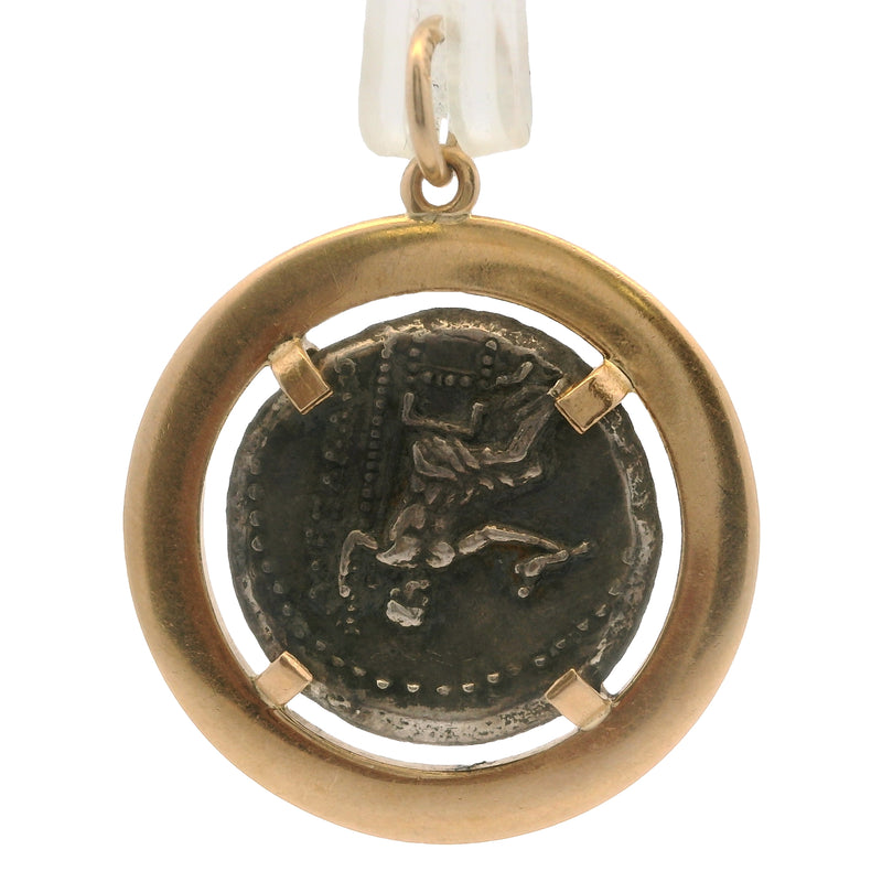 Vintage Alexander The Great Replica Greek Coin In 18kt Yellow Gold Frame 24mm Pendant