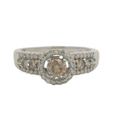 LeVian Solid 14kt White Gold and Champagne and White Diamond Engagement Ring Size 9