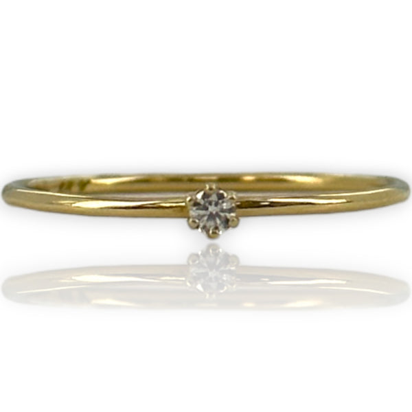 Satomi Kawakita 18kt Yellow Gold Baby White Diamond Solitaire Ring Size 6