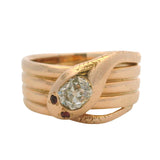 Antique Victorian 14kt Yellow Gold 0.58ct Old Mine Diamond Ruby Snake Ring Sz 9