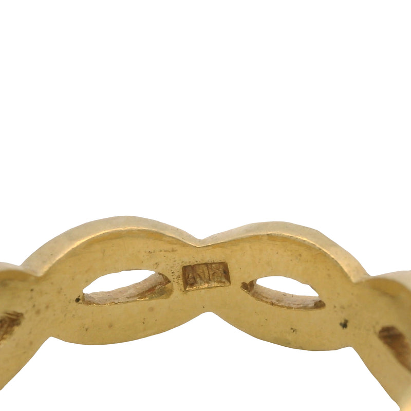 Solid 18kt Yellow Gold and Black Enamel Woven Twisted Wheat Pattern Band Ring Size 6.75
