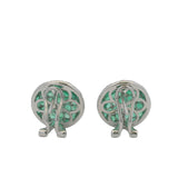 Solid 14kt White Gold Omega-Back Emerald and Diamond Checkerboard Pattern 15mm Earrings