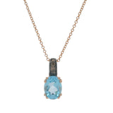 EFFY Solid 14kt Rose Gold Oval Blue Topaz and Diamond Pendant 18" Necklace