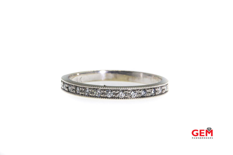 Half Eternity Diamond Pave Milgrain Accent Band 18K 750 White Gold Ring Sz 7 1/4