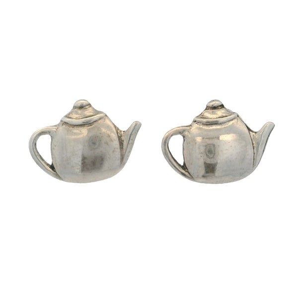 Solid 925 Sterling Silver Teapot 15mm Wide Stud Earrings