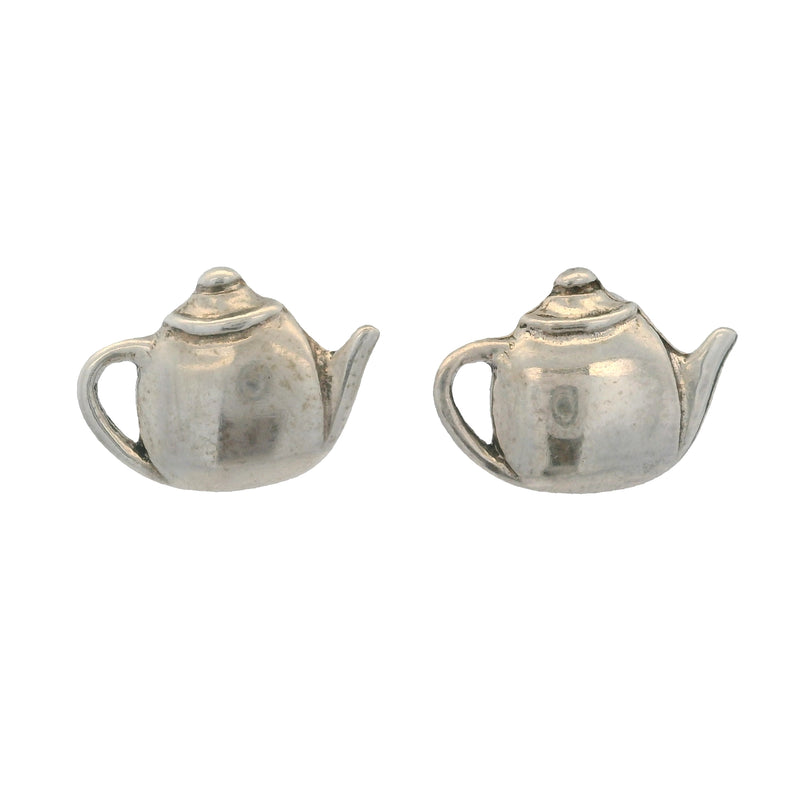 Solid 925 Sterling Silver Teapot 15mm Wide Stud Earrings