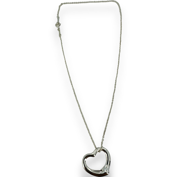 Tiffany & Co Medium Elsa Peretti Open Heart Pendant 925 Sterling Silver Necklace