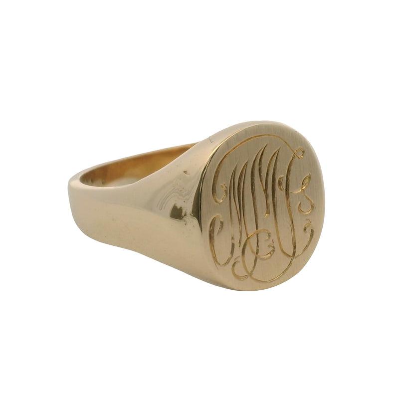 Antique Solid 14kt Yellow Gold Large "MMT" Engraved 16mm Signet Ring Size 12