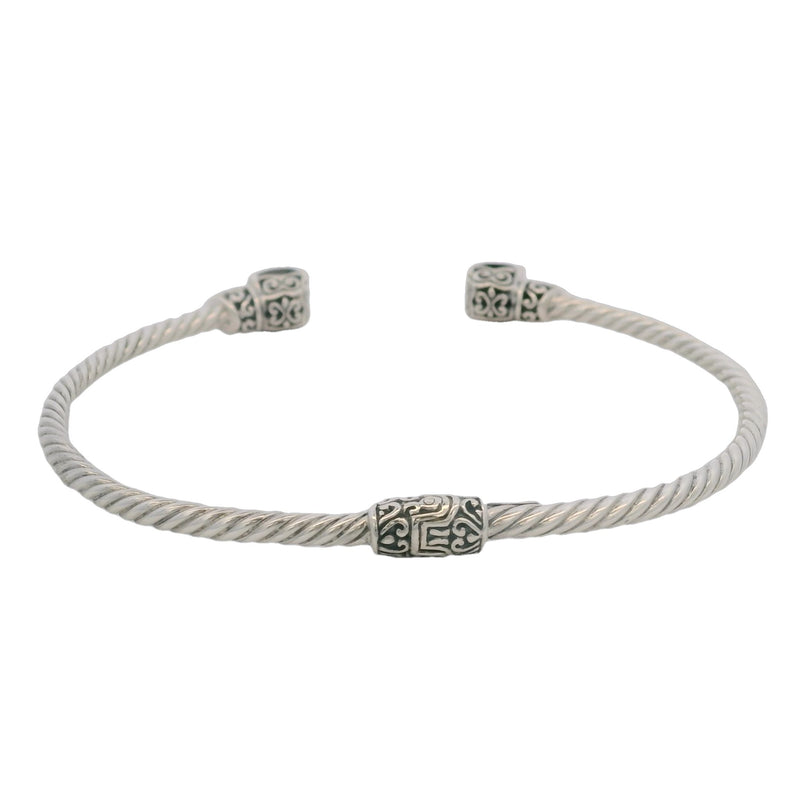 Samuel B 925 Sterling Silver and 18kt Yellow Gold Checkerboard Cut Onyx 8" Cuff Bangle Bracelet