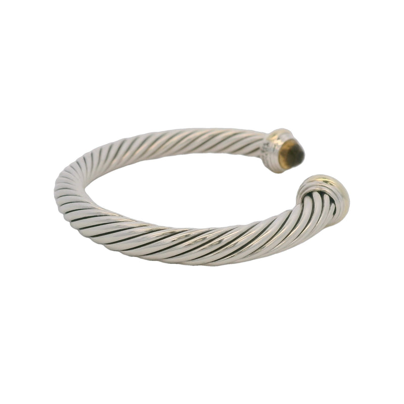David Yurman 7mm 925 Sterling Silver and 14kt Yellow Gold Classic Cable Bracelet with Yellow Citrines