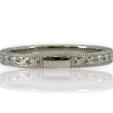 Blue Nile Solid 14kt White Gold Milgrain Stackable 2.5mm Band Ring with Leaf Details Size 7.75